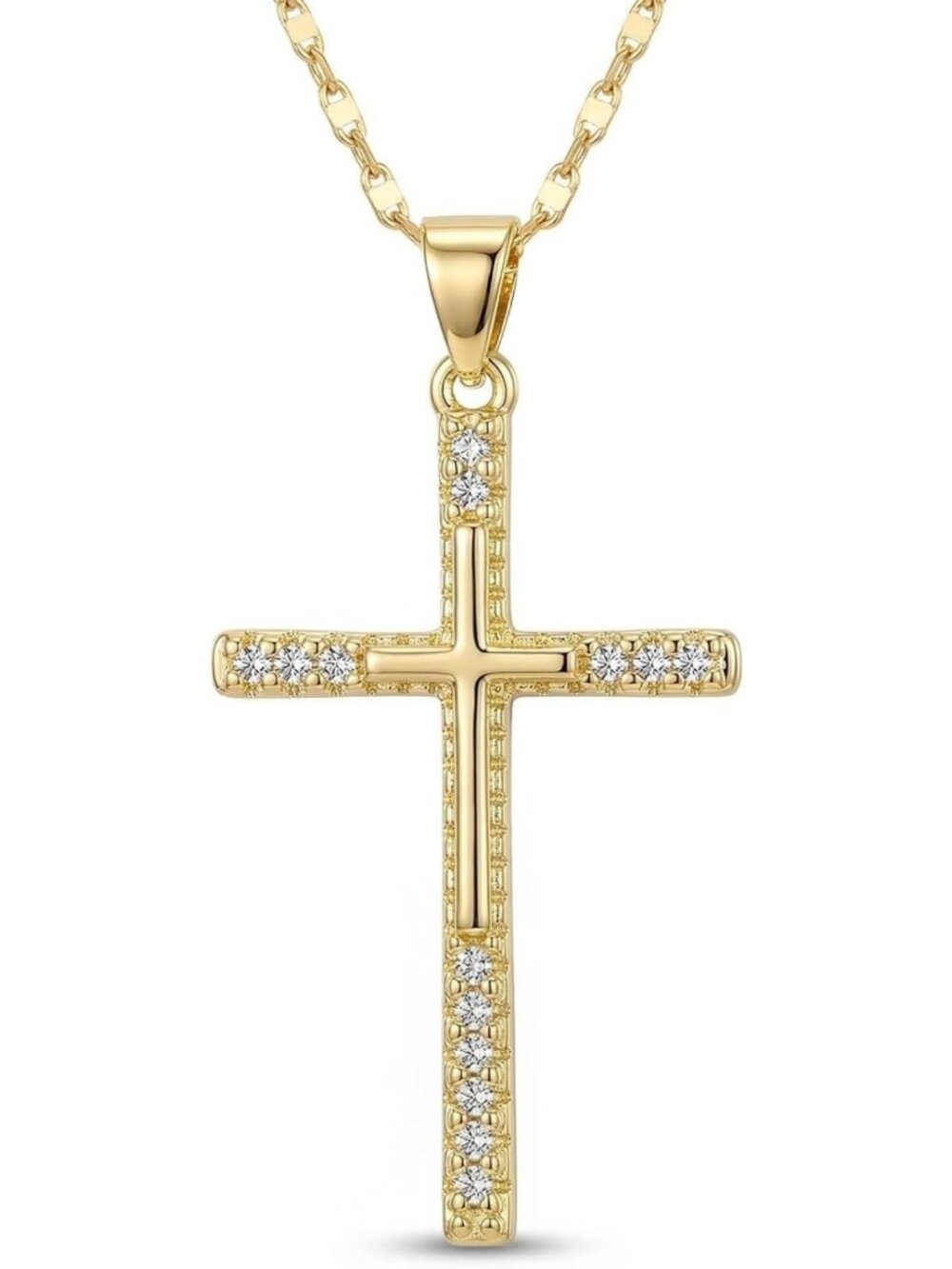 14K Gold Cross Necklace for Women - Unique Crucifix Pendant with CZ - Perfect
